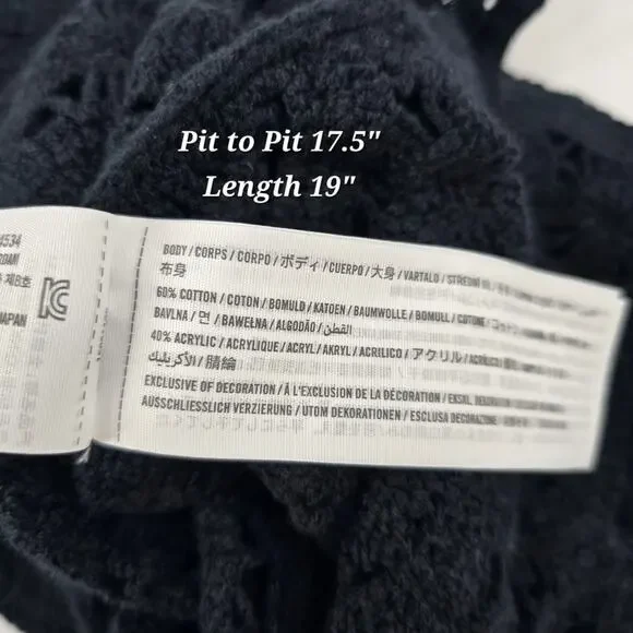 Abercrombie & Fitch Cropped Crochet Eyelet Knit Top – Black – Size Medium NWT - Picture 5 of 5